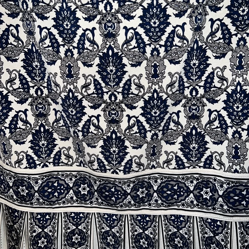 Max Studio Navy & Cream Print Design Ruffle Flowy Trim Skirt Size S - Picture 8 of 9